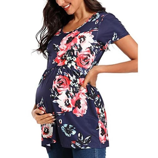 Rundhalsad randig kortärmad gravid T-shirt Blue -2 L