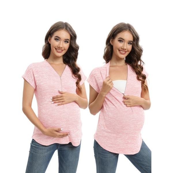 Kvinnors dragkedja kortärmad T-shirt, sommarvård T-shirt rose XL Company