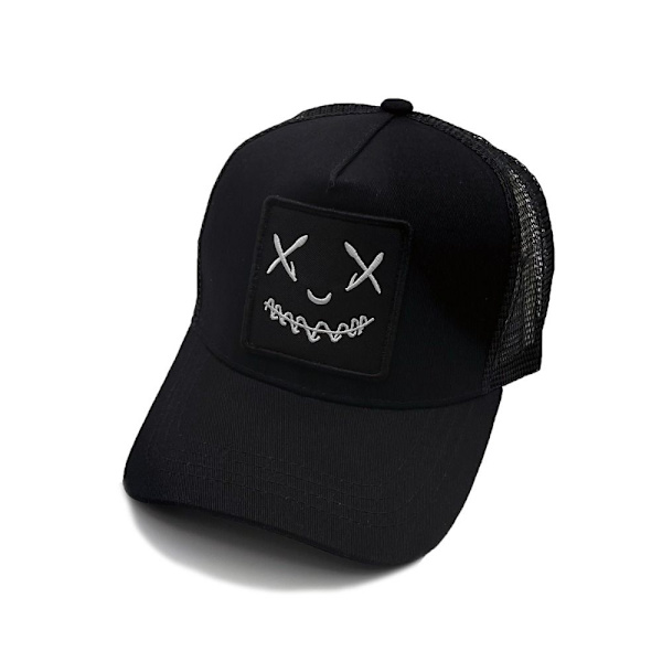 Justerbar broderad basebollkeps för utomhussporter, solhatt med smiley, hiphop, bomull, ryggsäck, vår och sommar black No,