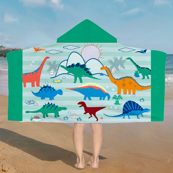 Barnens strandhandduk med huva, enhörning, strand, badrum, simbassäng för flickor i åldern 2 till 12, födelsedagspresent, 275GSM, 75x150CM, 1 stycke Mountain dinosaur No,
