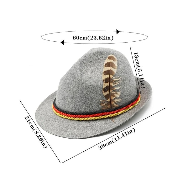 Dekorativa fjäderhattar, Western mountainhattar, Oktoberfesthat, bayerska kostymklänningar, cosplayhattar dark grey No,