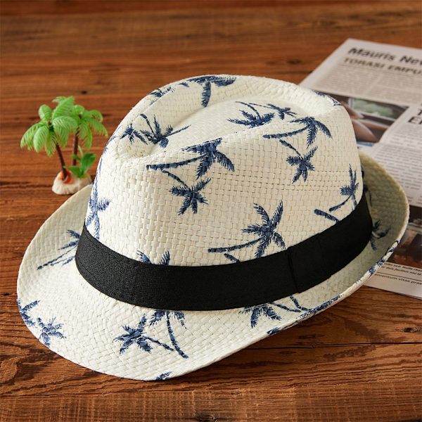 Barnstråhatt med kokosnötsmönster, andningsbar Panama bredbrättad hatt, resor UV-skydd, solhatt, sommar Beige 58 centimeters