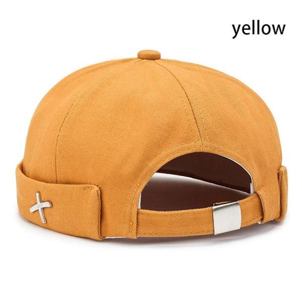 Vinglös dockhatt för pojkar och flickor i tvättstil, utomhus justerbar retro bomullsdomhatt, enfärgad melonhatt yellow No,