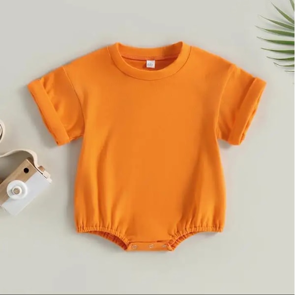 Baby kortärmad Bailey, stor T-shirt, jumpsuit, sommaroutfit orange 12 months