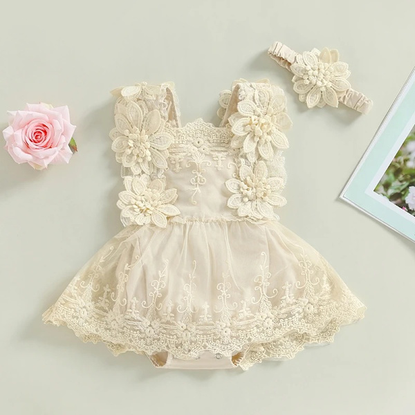 Bohemisk flicka spets jumpsuit, prinsessa jumpsuit 12 months No,