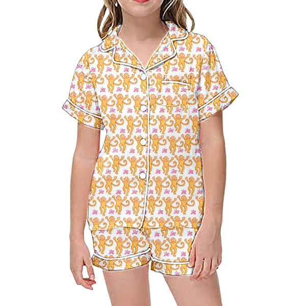 Barnens pyjamas med kanintryck, kortärmad T-shirt och shorts, 2 pyjamas orange 6-7 years