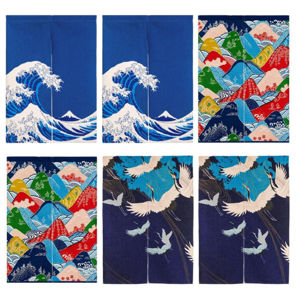 1/2/3 Japansk Noren Dörröppning Hänggardin Gobelängdekor Blue Wave S 1Set