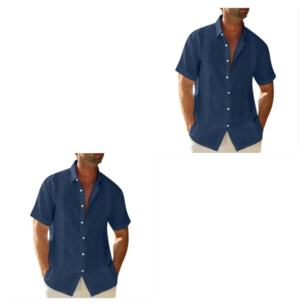 1/2 Resande Fotvandring Herr Button Down Skjorta Sommar Enkel Dark Blue M 2PCS