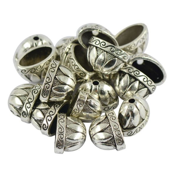 20 bitar Tibetansk Silver Stora Tenn Kepsar Flower Focal Beads