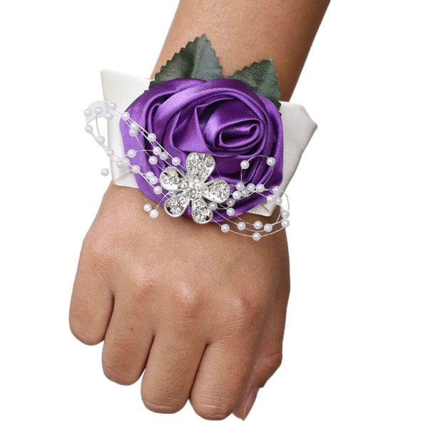 1/2/3/5 Tyg Elegant Handgjord Satin Rose Wrist Corsage För N8 purple 5PCS