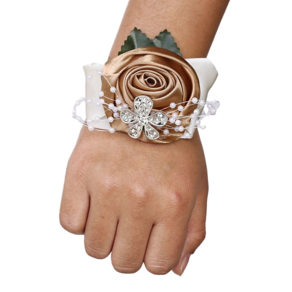 1/2/3/5 Tyg Elegant Handgjord Satin Rose Wrist Corsage För N21 khaki 5PCS