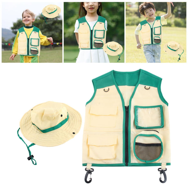 1/2/3 Kids Explorer Costume Kit Väst Hat Set Cosplay Kostymer Green M 1Set