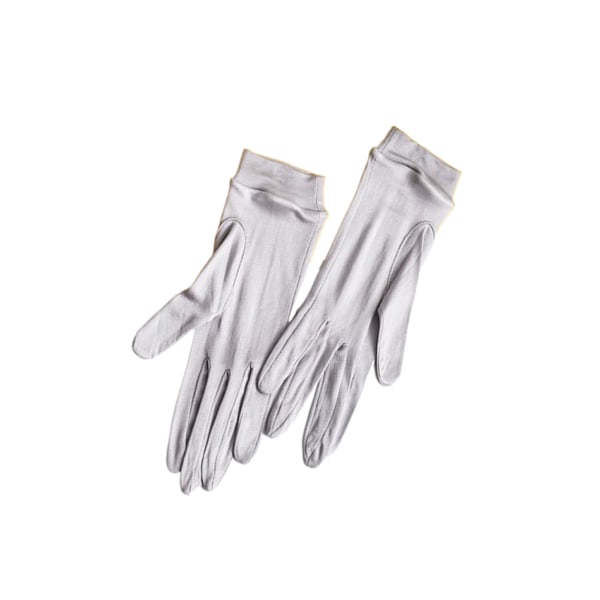 Långa handskar med delikat spetsfinish i siden för eleganta bröllop silver grey