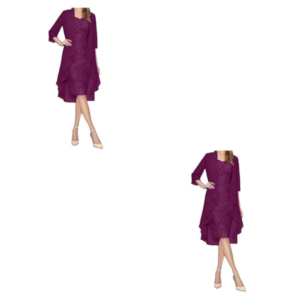 1/2/3 Paljettklänning Tvådelad kofta Spets Skin Close Prom Purple/5XL 2PCS