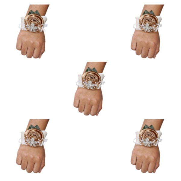 1/2/3/5 Tyg Elegant Handgjord Satin Rose Wrist Corsage För N21 khaki 5PCS