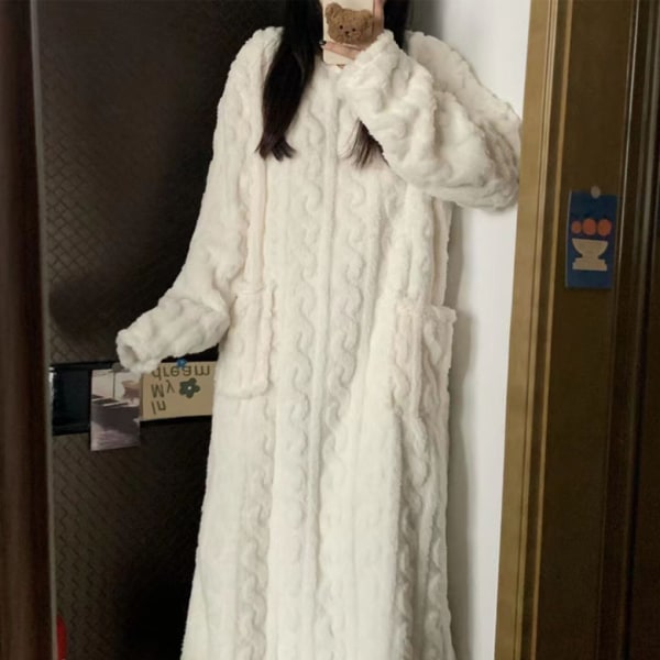 Varma och bekväma Coral Velvet sovkläder för kvinnor kalla white XL(130CM)