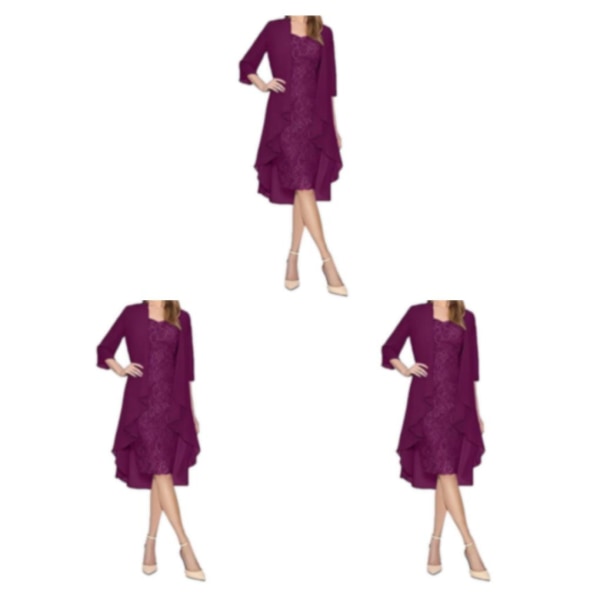 1/2/3 Paljettklänning Tvådelad kofta Spets Skin Close Prom Purple/L 3PCS