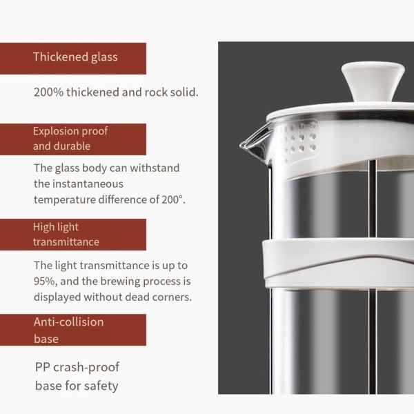 Vit kaffebryggare Breda användningsområden Stabil och hållbar kolv 800ml