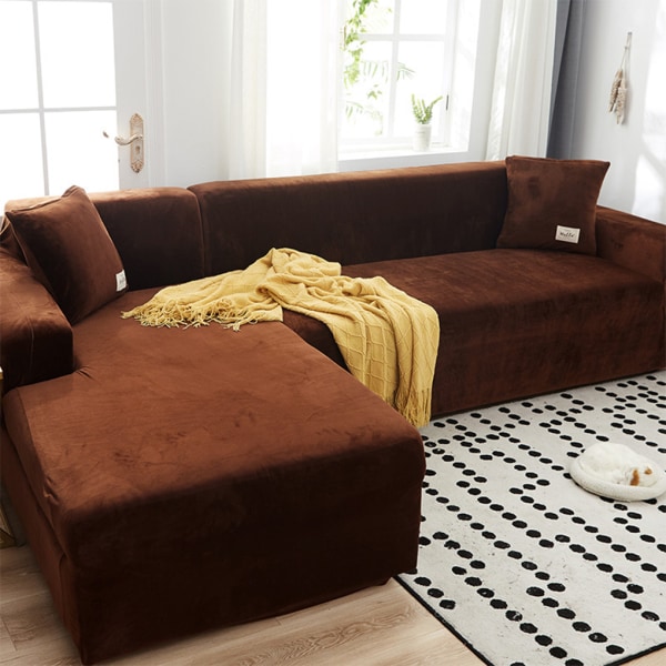 Premium sammetsformad cover för tjock soffa Universal Fit coffee