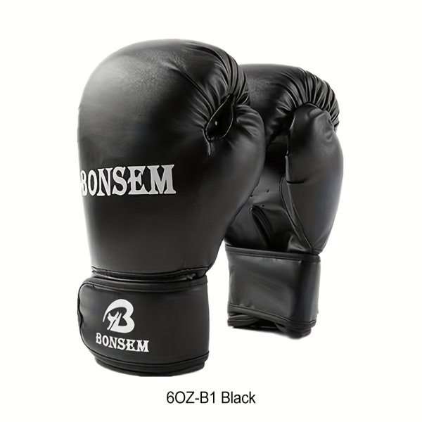 PU Läder Training Sparring Handskar För Kickboxning Bekväm 6OZ-B1 Black