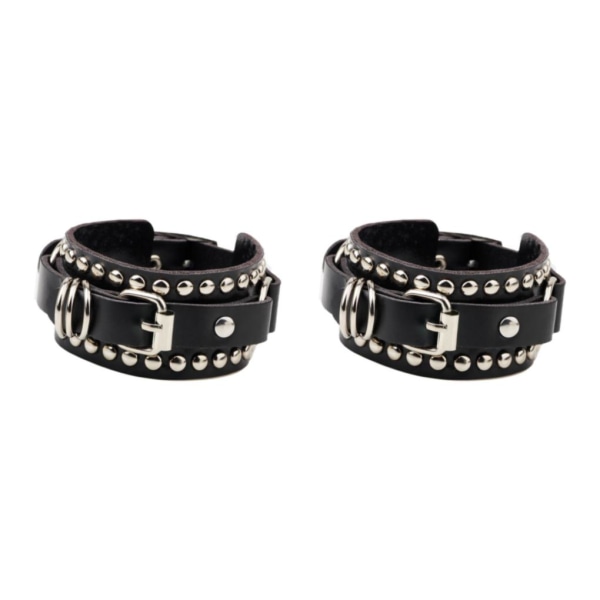 1/2/3/5 PU Läderarmband Justerbar Wrap Cuff Nit för Black 24.5 x 3.2cm 2Set