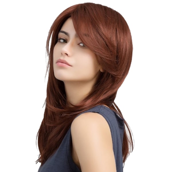 Riktigt hårstruktur för kvinnor lång rak peruk med naturliga Red