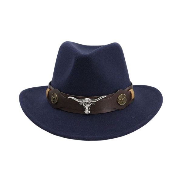 Casual Cowboyhatt Rekvisita med bred brätte Lättvikt för kvinnor män Navy Blue 32cm