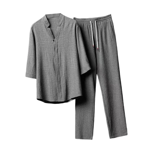 Sommardräkter för män Casual Lösbyxa 3/4-ärmad kostym Gray L