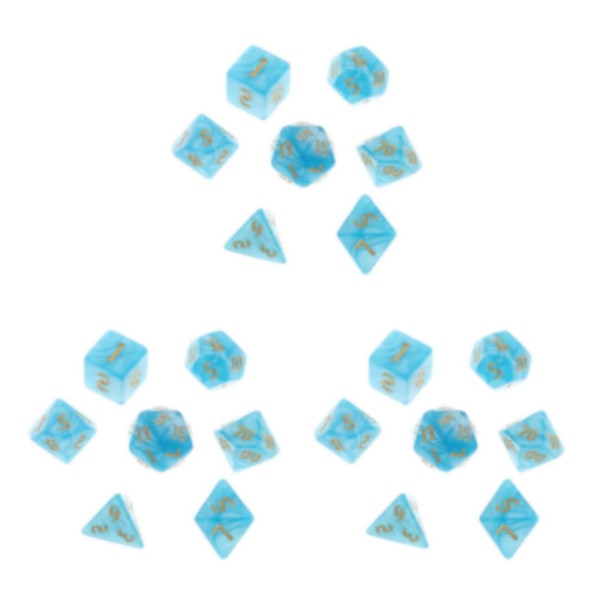 1/2/3/5 Polyedriska tärningar Olika nummer graverade för pussel Blue 7 Pcs 3Set