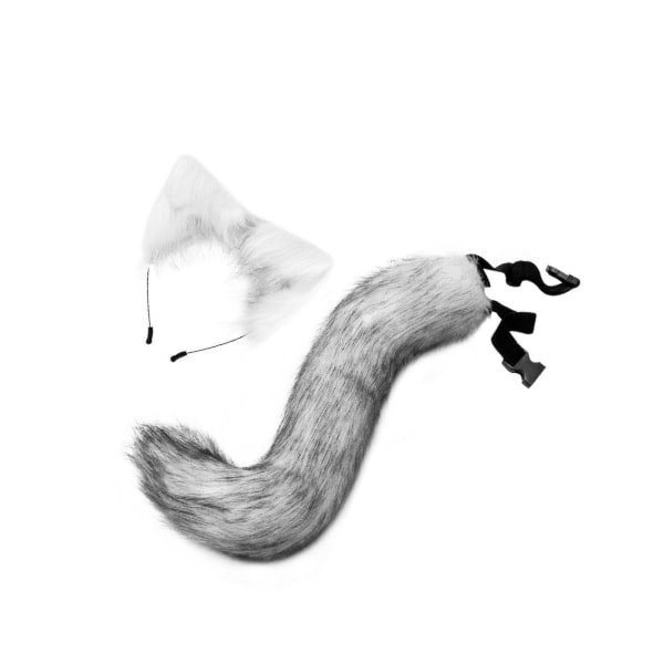 För Fox Ears and Tail Cat Ear Pannband Huvudbonader för festbal Gray 50cm