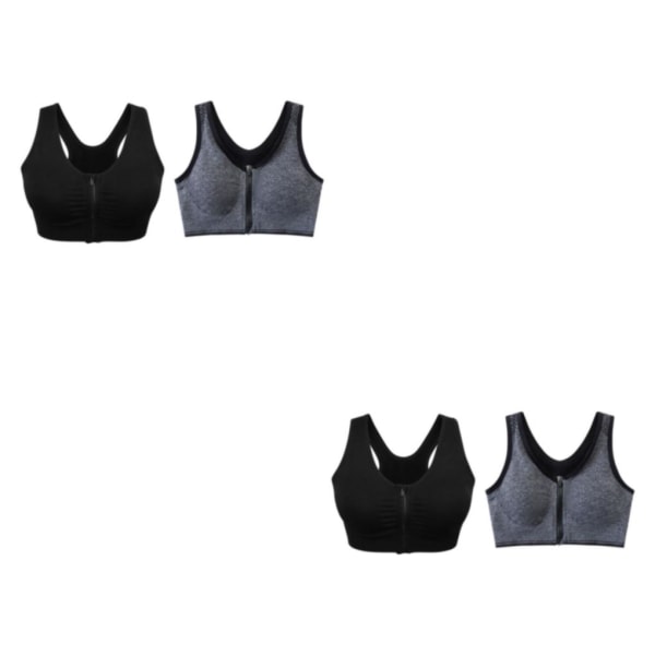 1/2/3/5 2st stöd och komfort | Sport-BH med dragkedja fram black + gray XL 2Set