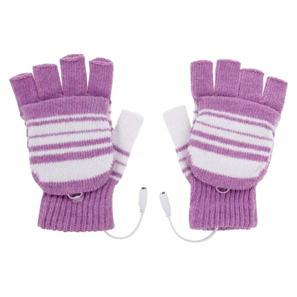 USB uppvärmda mysiga handskar Händerna varma och var som helst vinter Striped purple