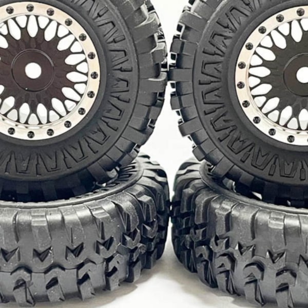 RCGOFOLLOW 4-delad plast slitstarka hjulfälgar däck för 1/24 Rc Black