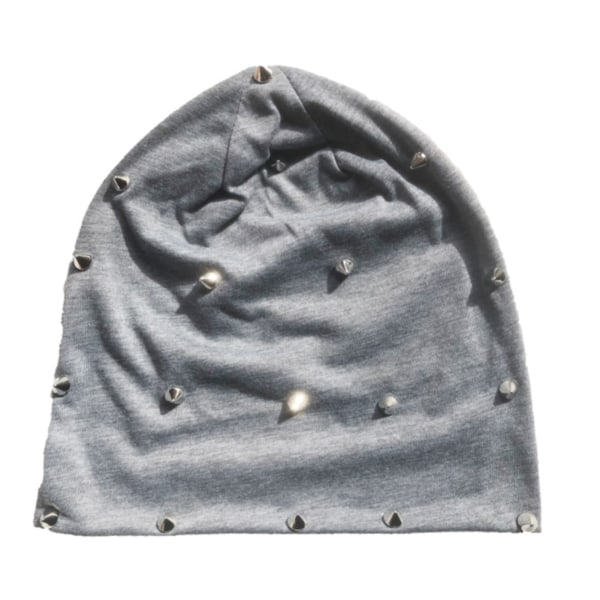 Gothic Punk Winter Hat Warm Rivet Rock Beanie för män och kvinnor light grey