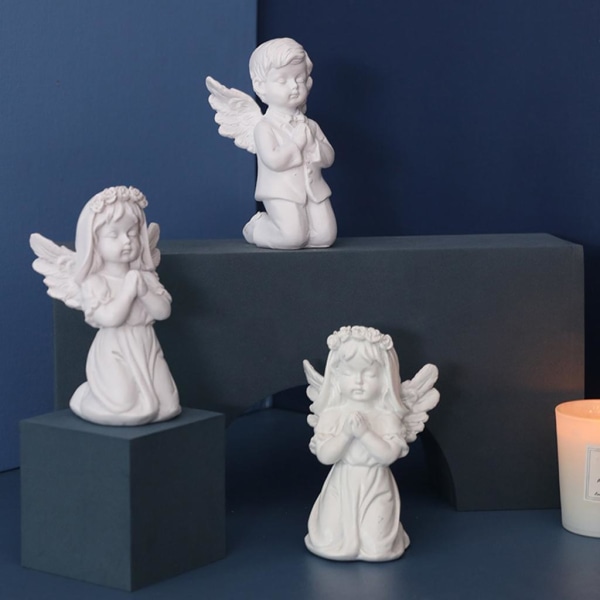 1/2 Resin White Angel Staty Desktop Decor Collection Window prayer boy 1Set