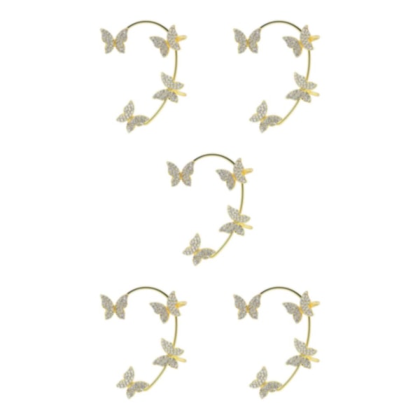 1/2/3/5 Clip Earring För Butterfly Ear Cuff Clip för Daily Gold Left 5.2cm 5Set