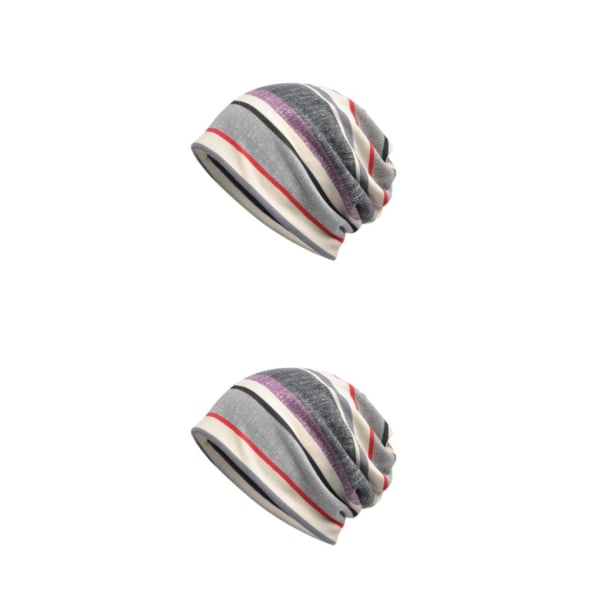 1/2 Slouchy Beanie Skullies Stretch Chemo Hat Warm Stripe Scarf 2PCS