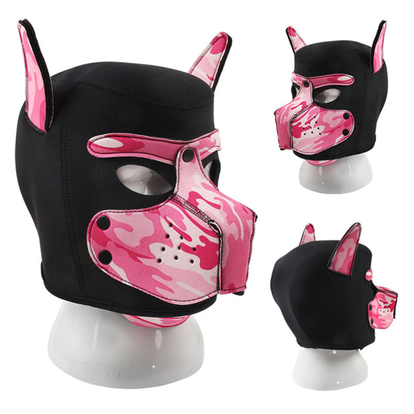Neopren Gummi Neopren Puppy Hood Mask Cosplay Lätt att bära camouflage pink
