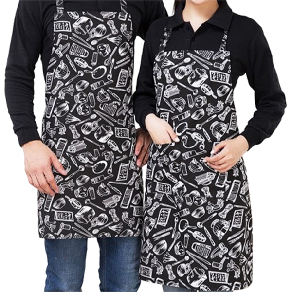 Kockförkläde tillverkat av polyester-bomull för bekvämt bärande Black white