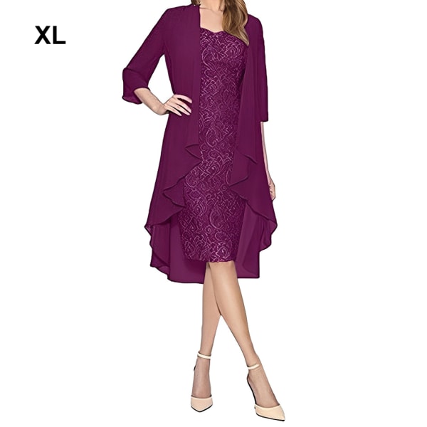 1/2/3 Paljettklänning Tvådelad kofta Spets Skin Close Prom Purple/XL 1 Pc