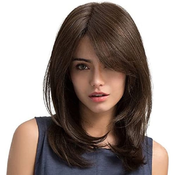 Riktigt hårstruktur för kvinnor lång rak peruk med naturliga Brown