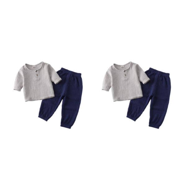 1/2/3 Spring Barn T-shirt Byxa Set Rundhalsad Toppar Byxor Grey Navy Blue 90cm 2PCS