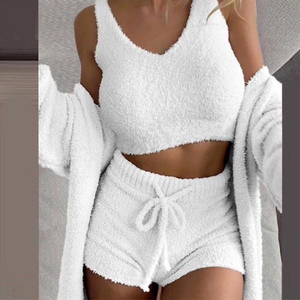3 stycken mjuk textur och ventilerande nattkläder set för White S