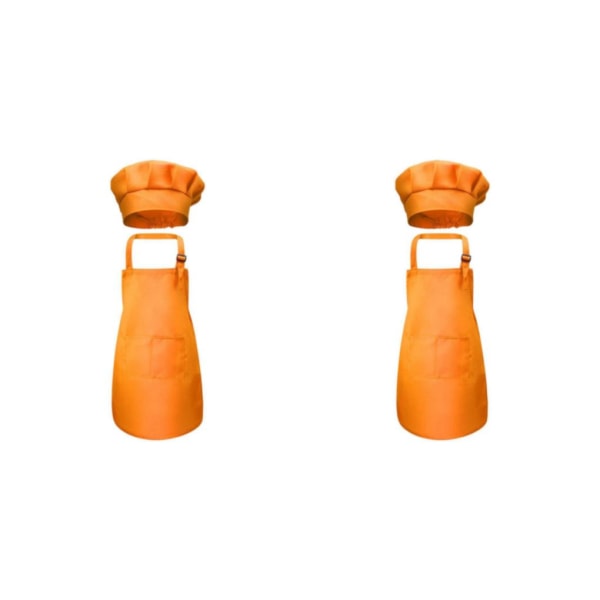 1/2/3 Barnförkläde Kockmössa Set Justerbar haklapp framficka för Orange L 56x46cm 2Set