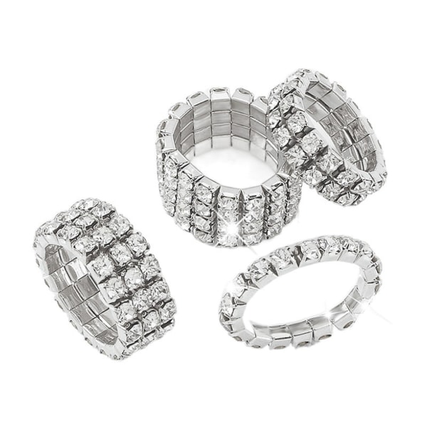 1/2/3/5 Stretch Crystal Ring Utsökt inläggning för Elegant silver 5 rows 1 Pc