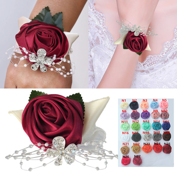 1/2/3/5 Tyg Elegant Handgjord Satin Rose Wrist Corsage För N7 Grape Purple 1 Pc