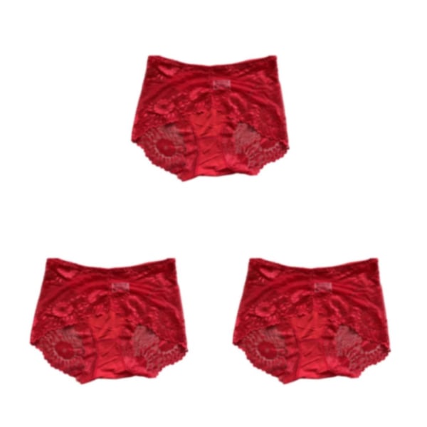 1/2/3/5 Summer Women Hollow Design Sexiga Underkläder Spets Mesh Red L 3PCS