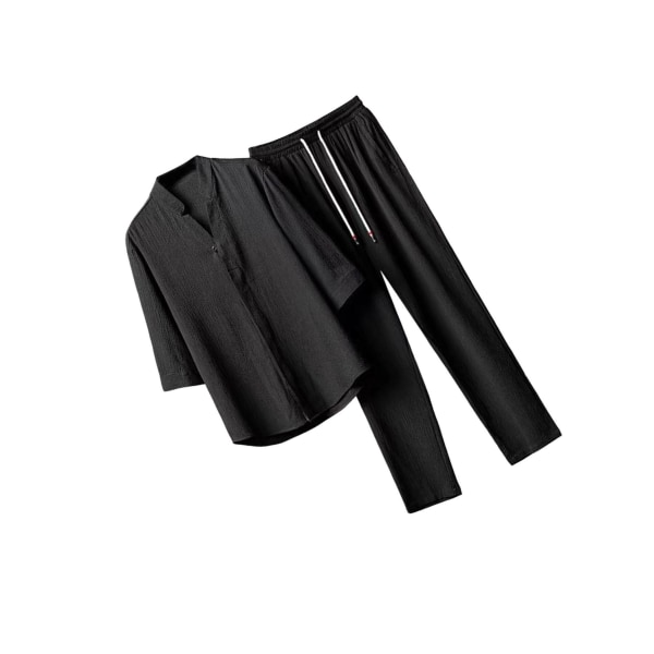Sommardräkter för män Casual Lösbyxa 3/4-ärmad kostym Black 3XL