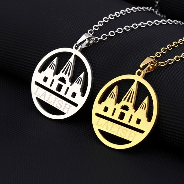 Genomarbetat designat Yezidi Lalish Outline hänge halsband för Steel color