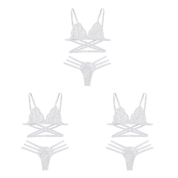 1/2/3/5 Womens 2 Piece Lace Hollow Perspective För Bikini White M 3Set